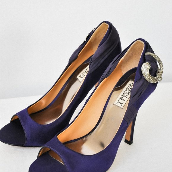 Badgley Mishka Purple Satin High Heels - Picture 3 of 12